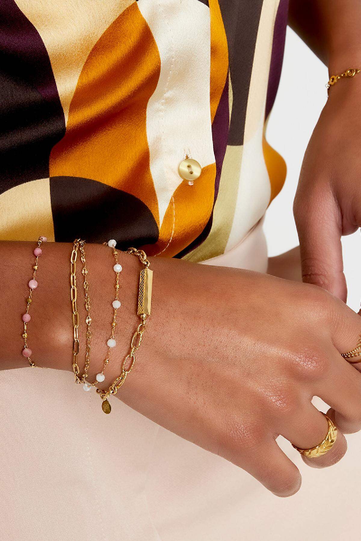 Pulsera tres capas de detalles de colores Color dorado Acero inoxidable (Pack with plastic bag) Imagen2