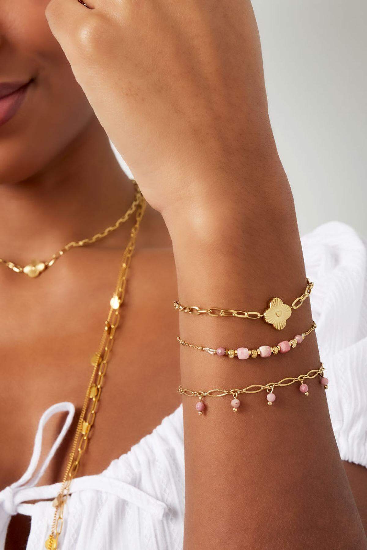 Link bracelet flower Gold Color Stainless Steel 2