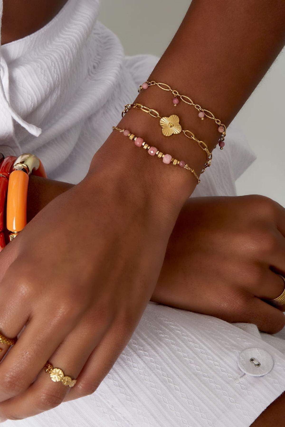 Link bracelet flower Gold Color Stainless Steel h5 Picture3