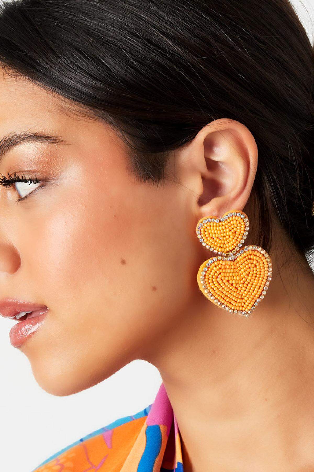 Pendientes de abalorios corazones con pedrería Rosa Glass Imagen4