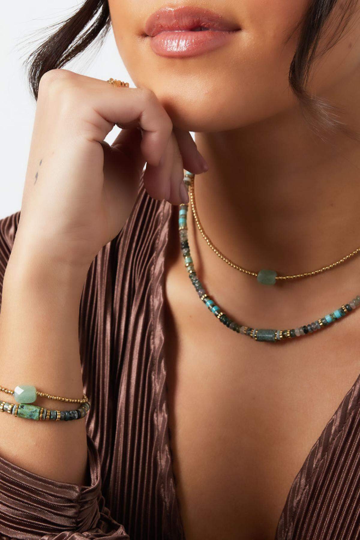 Bracciale perline party - Collezione pietre naturali Green & Gold Stainless Steel