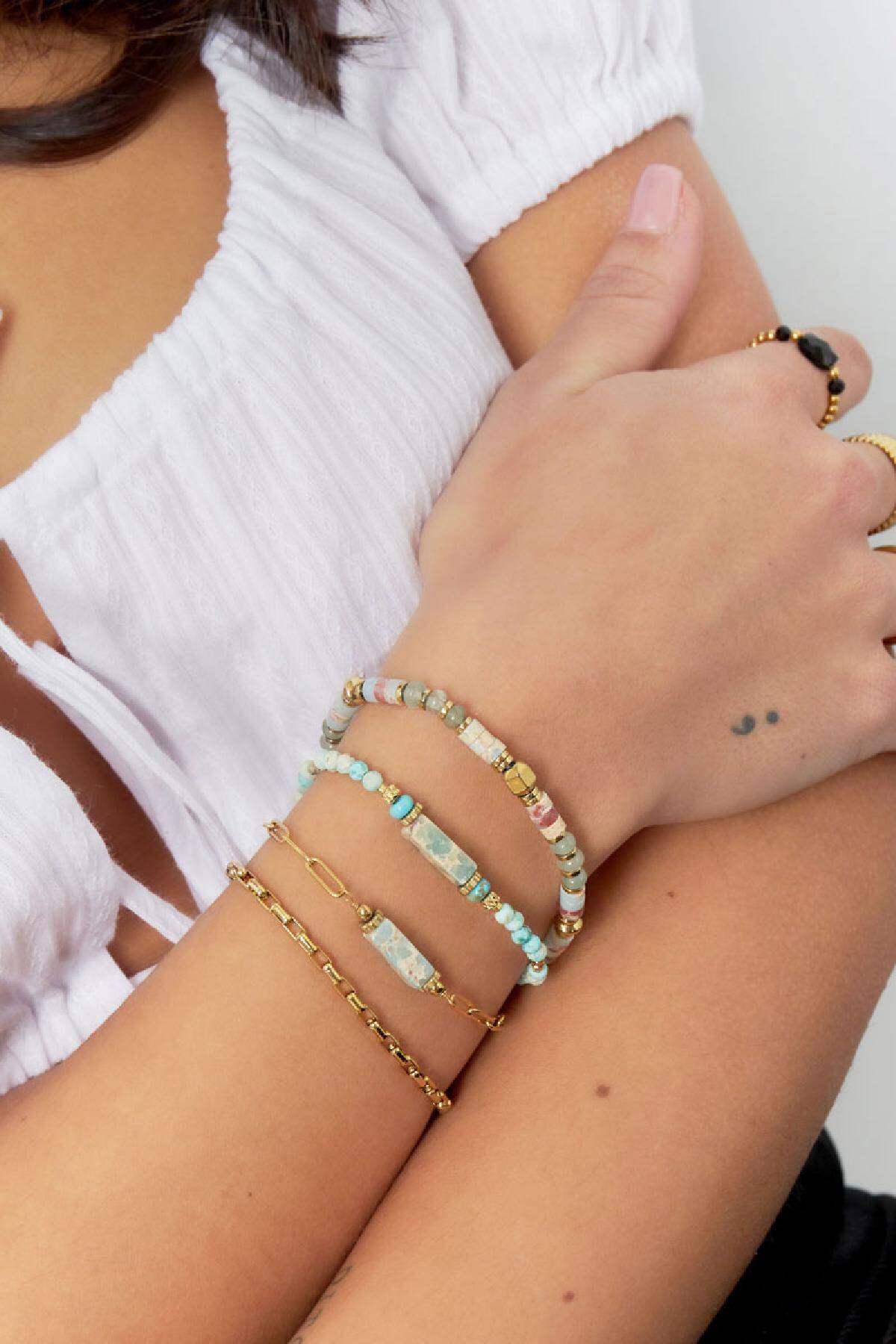 Bracciale a maglie con pendente in pietra - Collezione pietre naturali Pink & Gold Stainless Steel