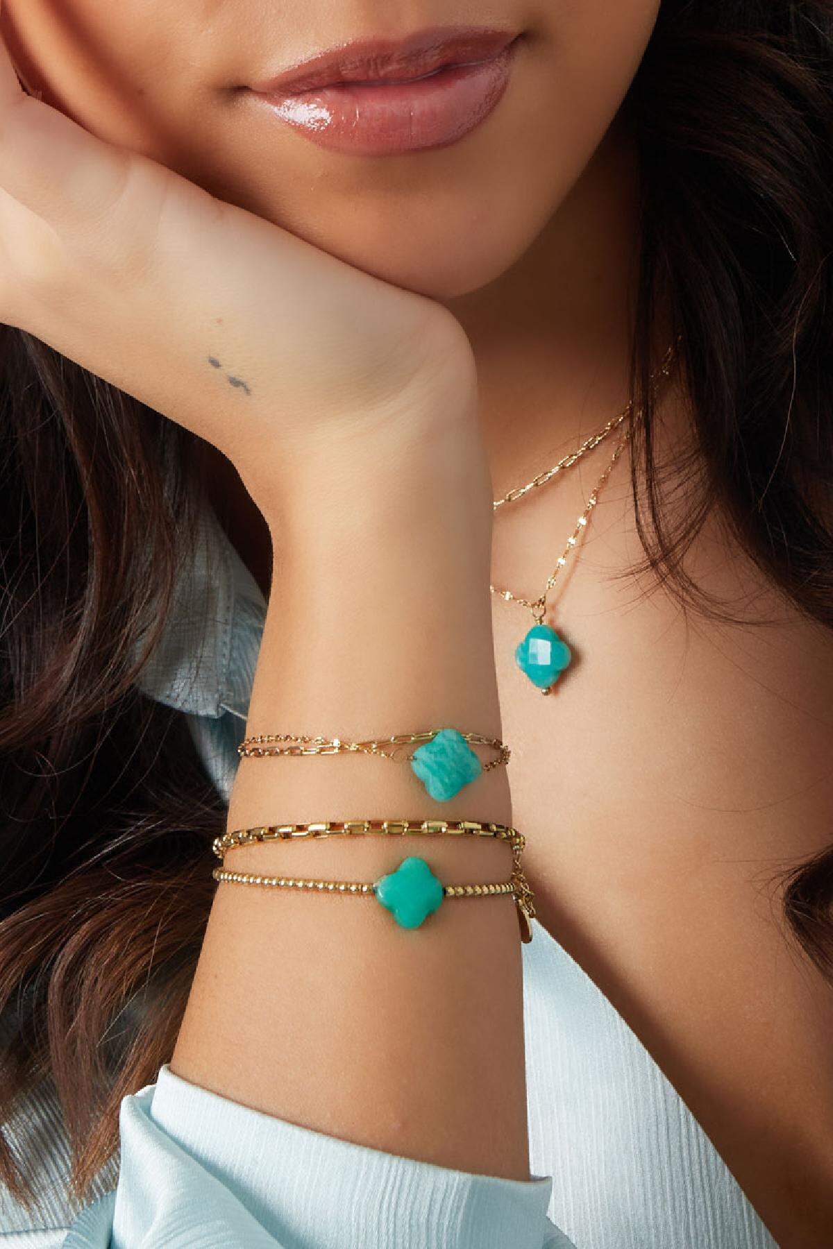 Pulsera cuentas trébol - Colección Piedras naturales Verde Acero inoxidable Imagen2