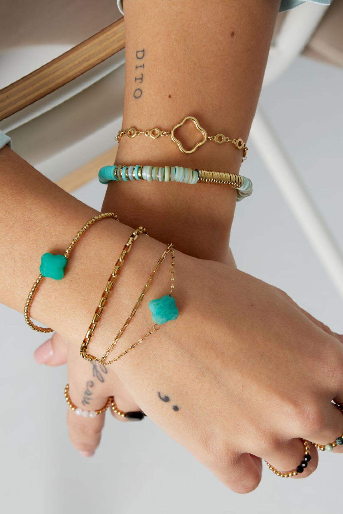 Pulsera cuentas trébol - Colección Piedras naturales Verde Acero inoxidable h5 Imagen3