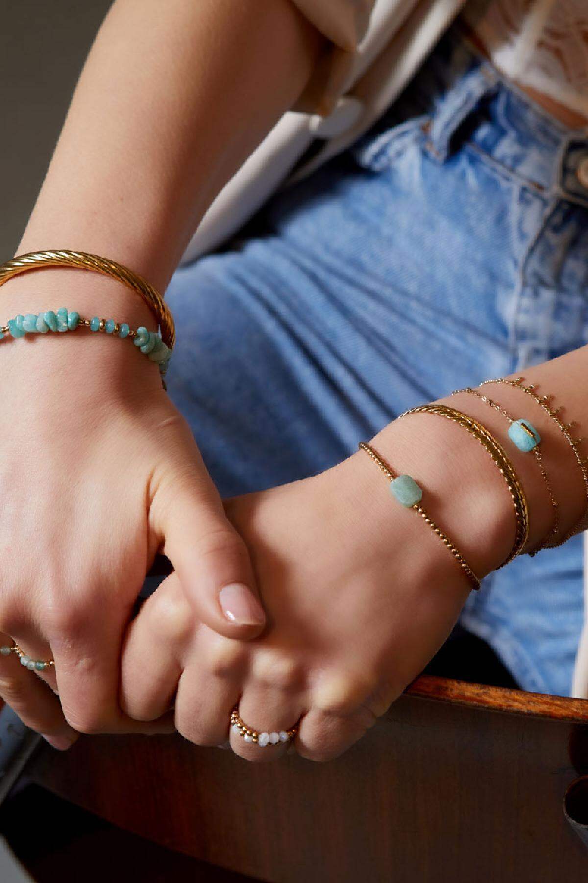 Bracciale perline diverse - Collezione di pietre naturali Turquoise & Gold Stone h5 Immagine3
