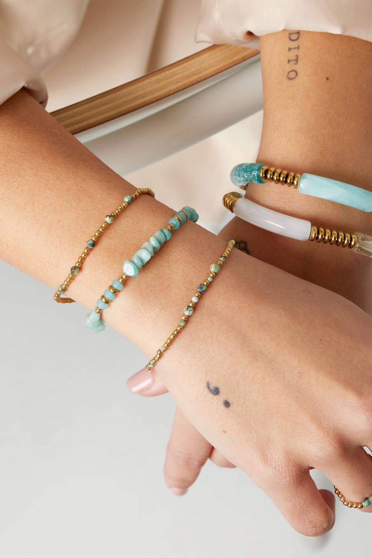 Bracciale perline diverse - Collezione di pietre naturali Turquoise & Gold Stone h5 Immagine2