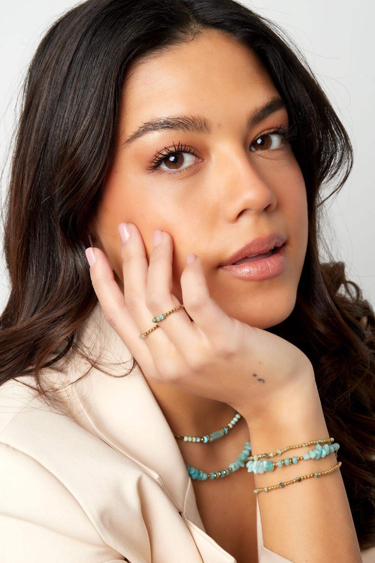 Bracciale perline diverse - Collezione di pietre naturali Turquoise & Gold Stone h5 Immagine4