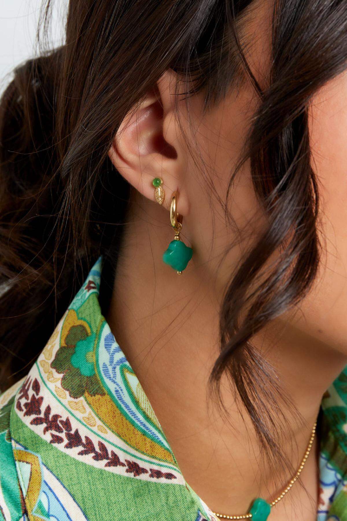 Earrings Clover Color - Natural Stones Collection Green Stainless Steel 2