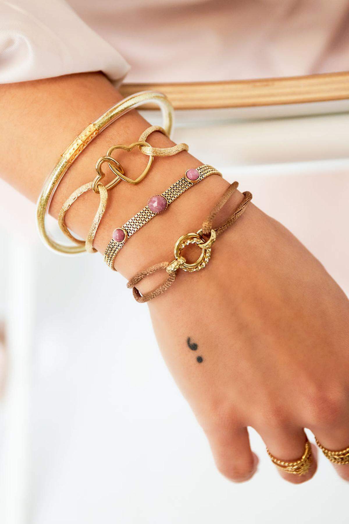 Fabric bracelet circle Pink & Gold Color Stainless Steel 2