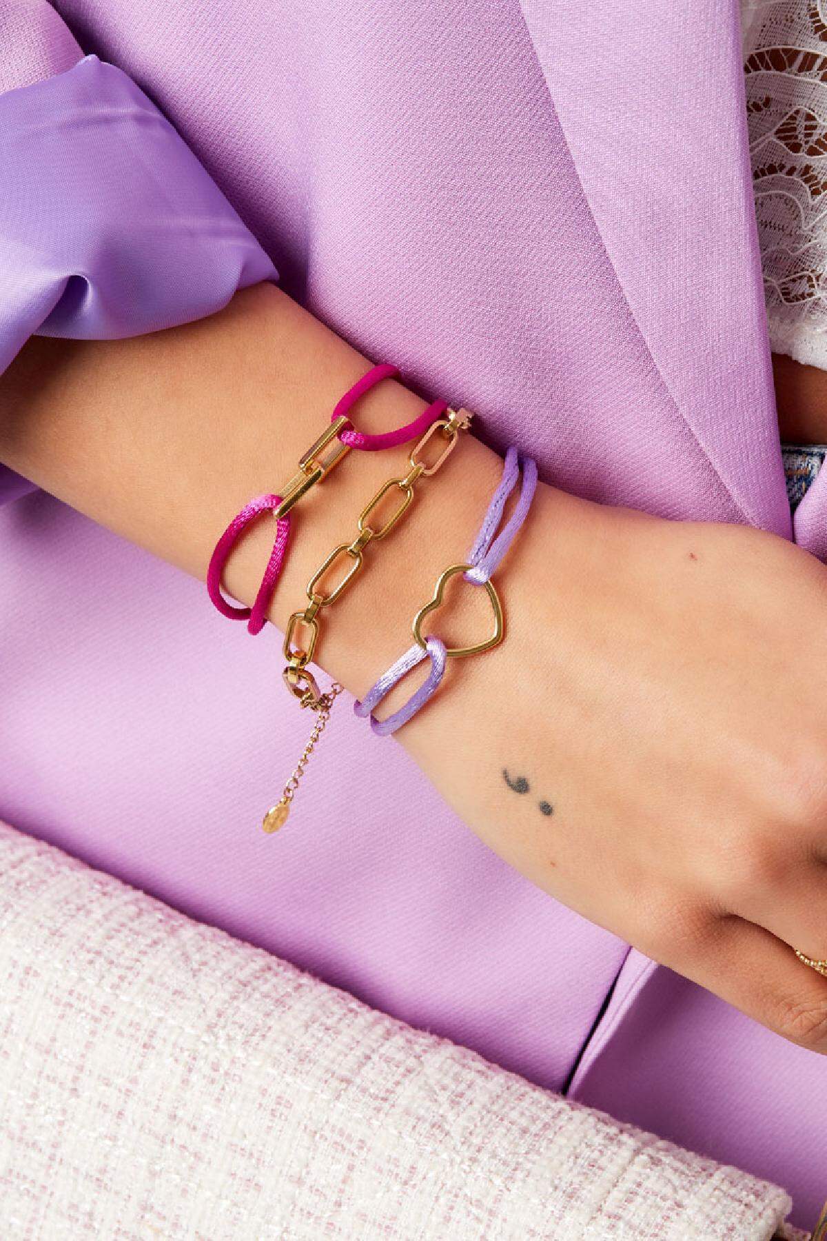Eslabón de pulsera de tela Fucsia Acero inoxidable Imagen2