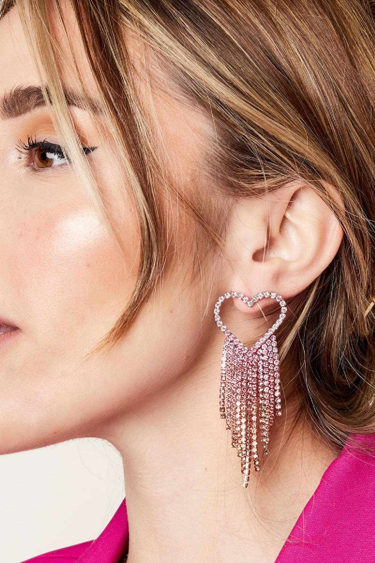 Strass oorbellen hart - Holiday Essentials Zilver Koper Afbeelding2