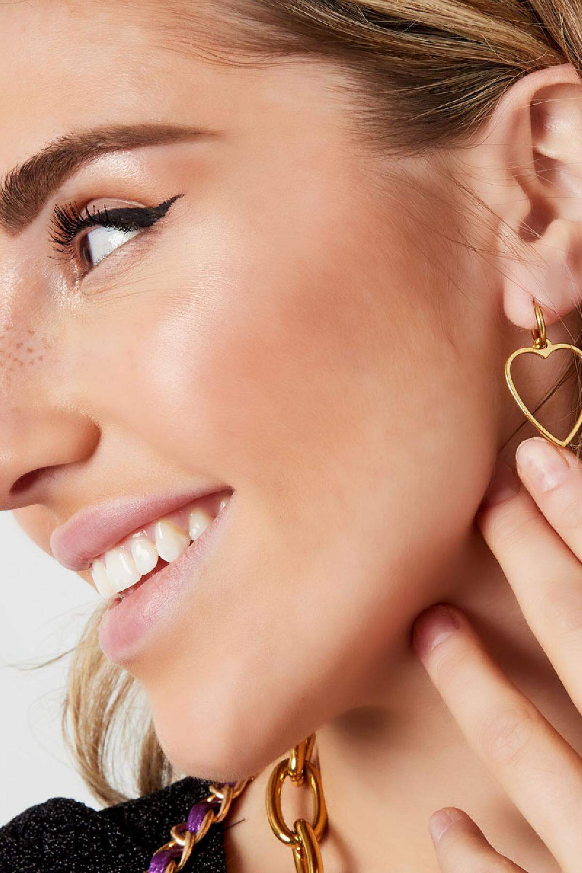 Earrings basic heart Gold Color Stainless Steel 2