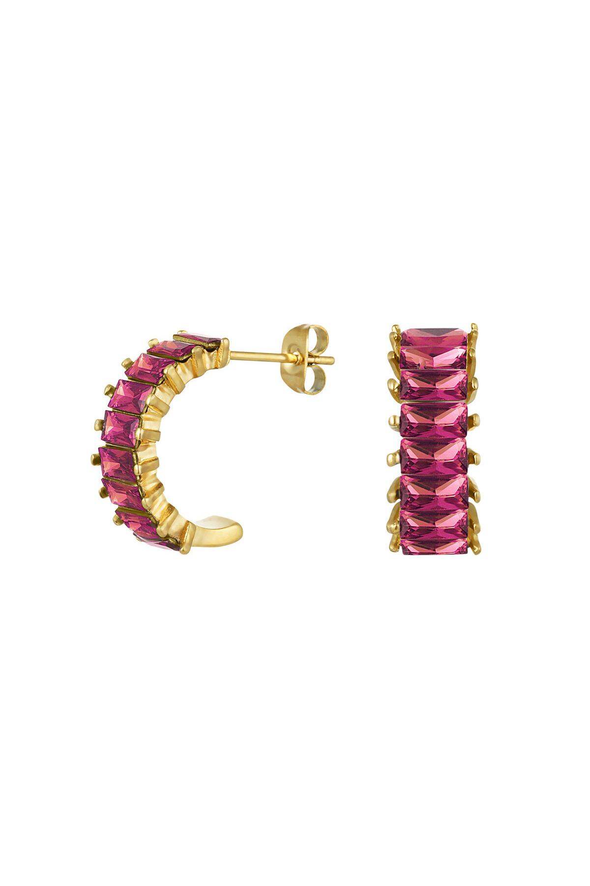 Earrings zircon party Fuchsia Stainless Steel