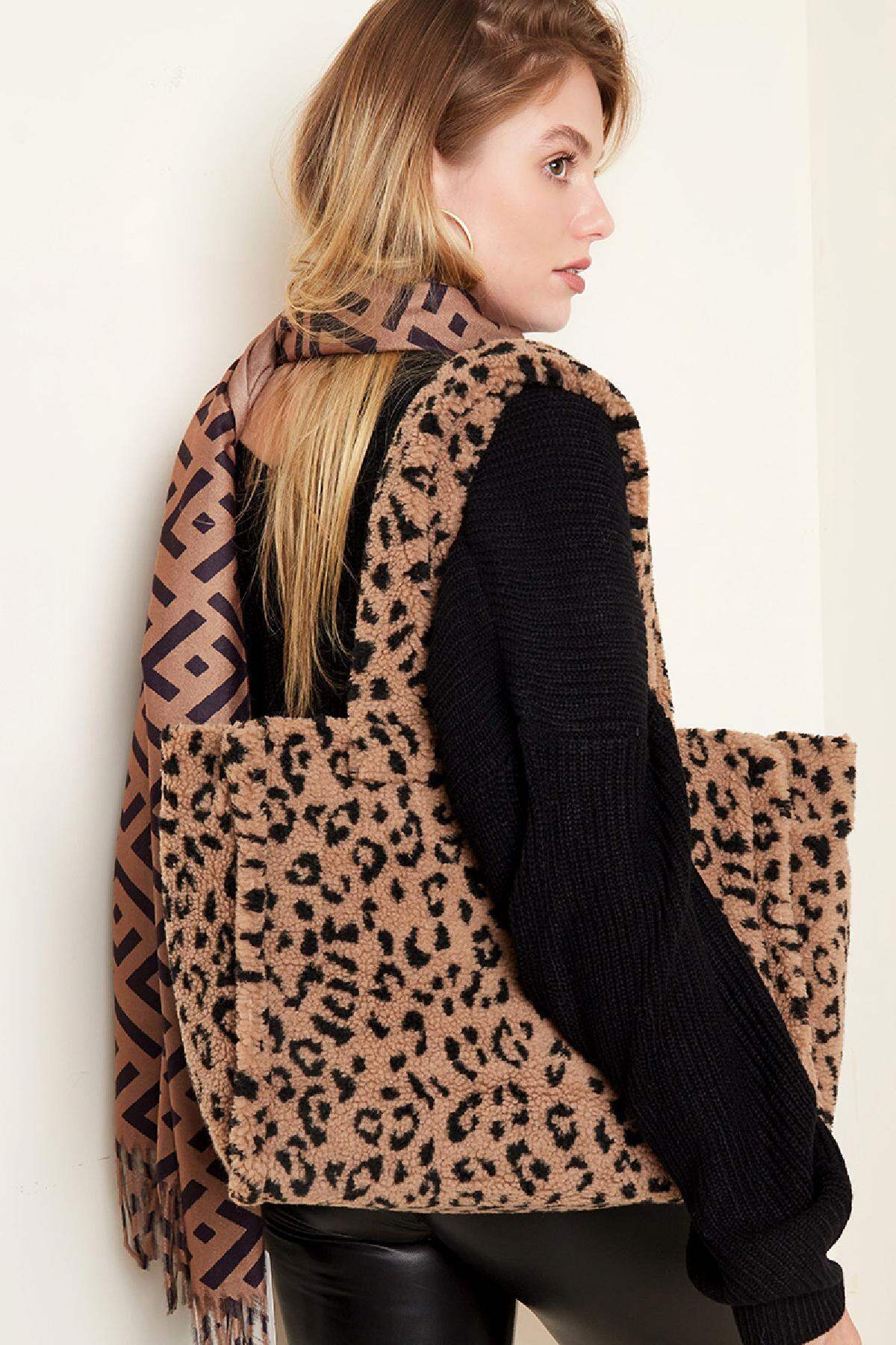 Leopard Teddy Borg Tote Beige Polyester Bild3