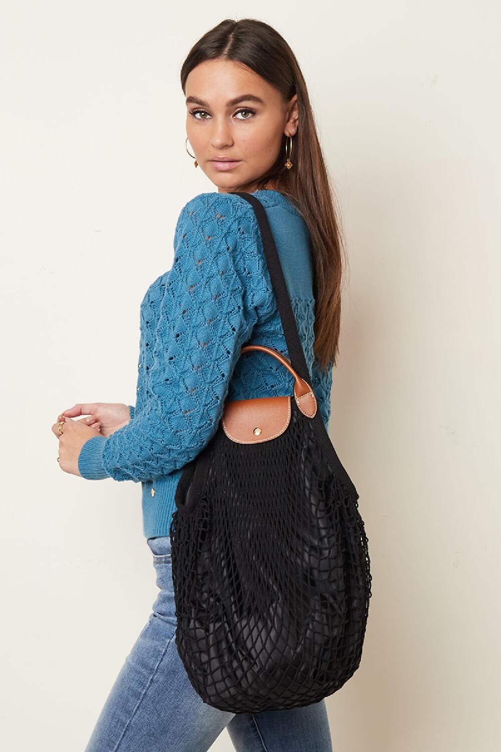 Trendiger Shopper mit Ledergriff Schwarz Baumwolle h5Bild5