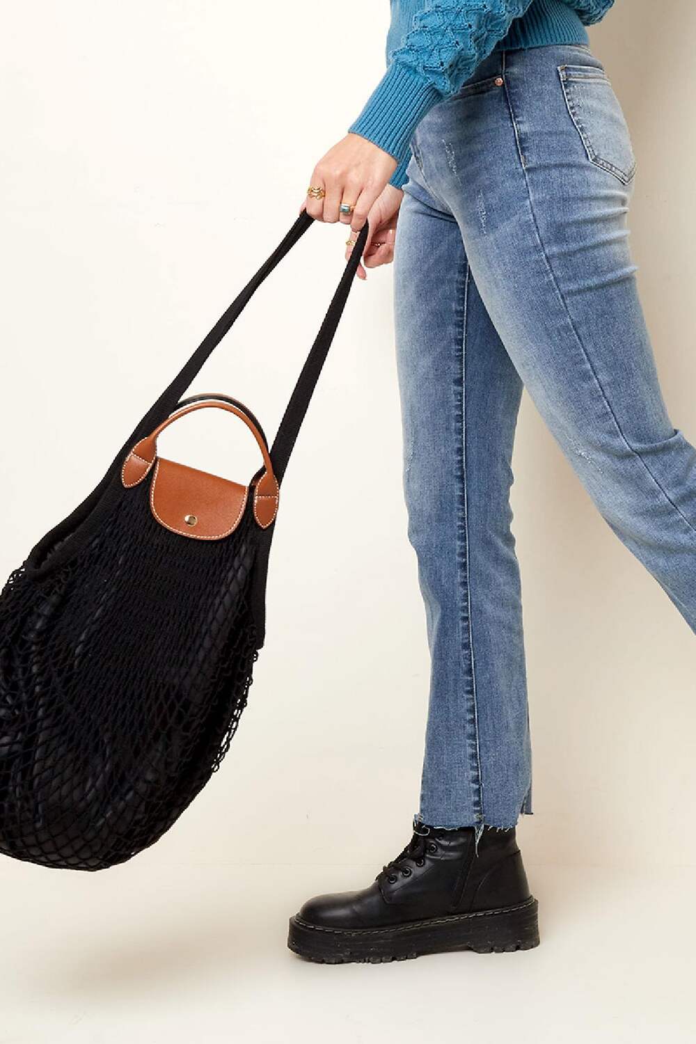 Trendiger Shopper mit Ledergriff Schwarz Baumwolle h5Bild3