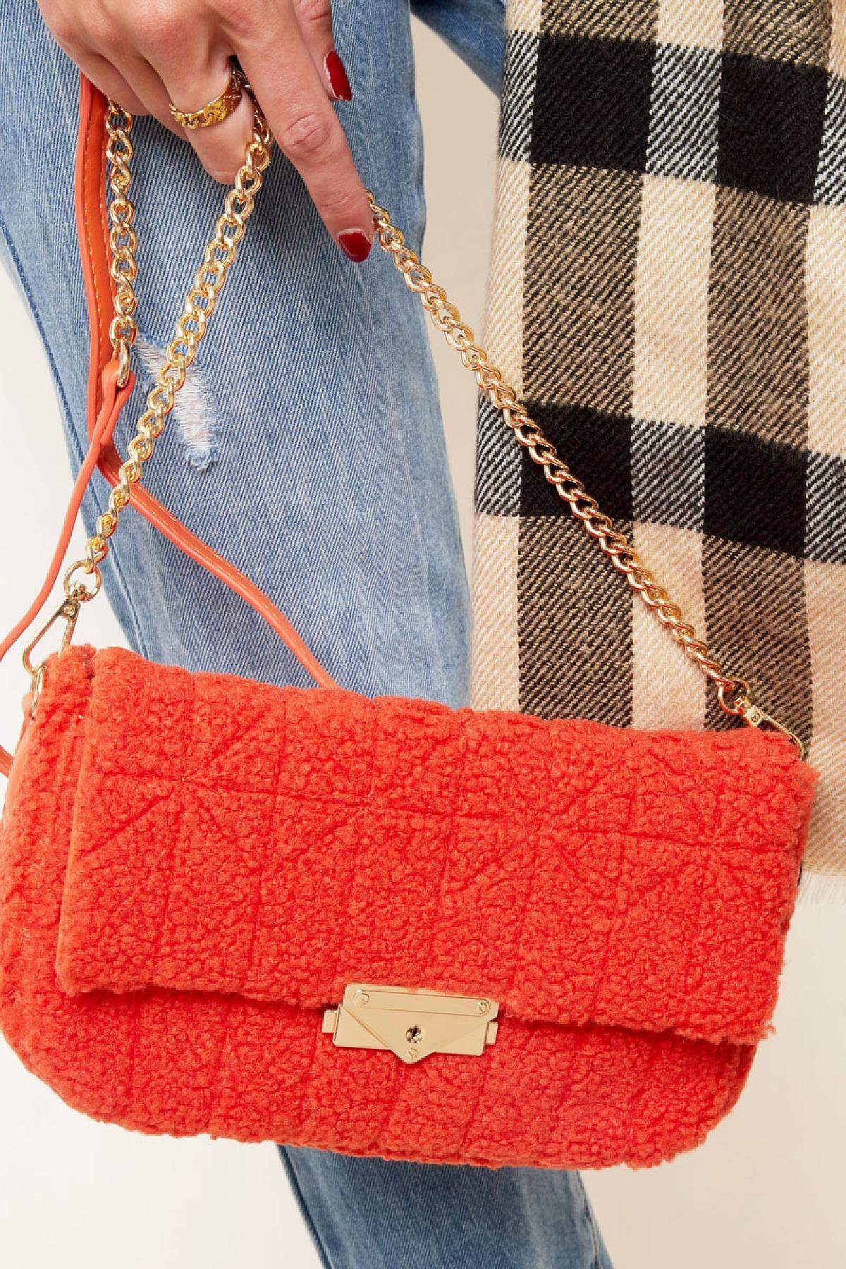 Handtasche mit Teddystoff genäht Beige Polyurethan h5 Bild3