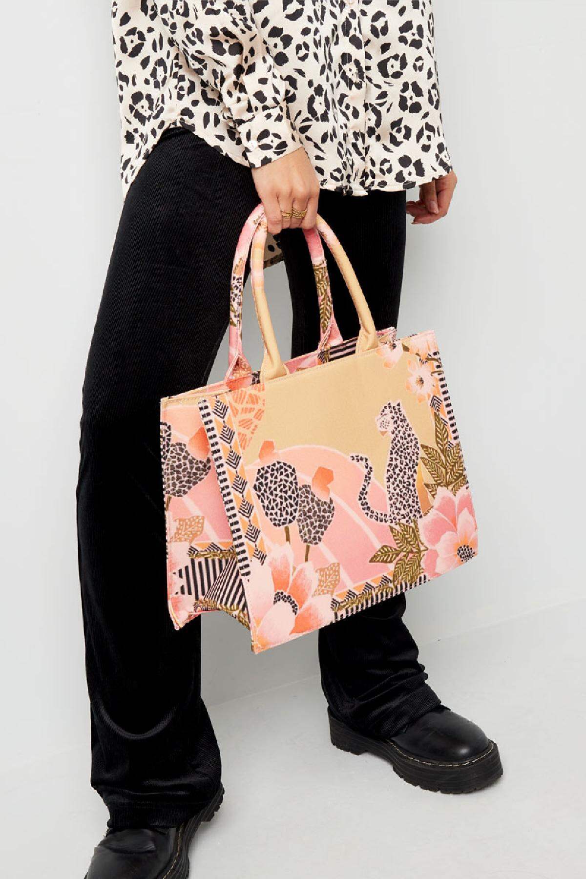 Shopper leopardo con flor mediano Multicolor Poliéster h5 Imagen3