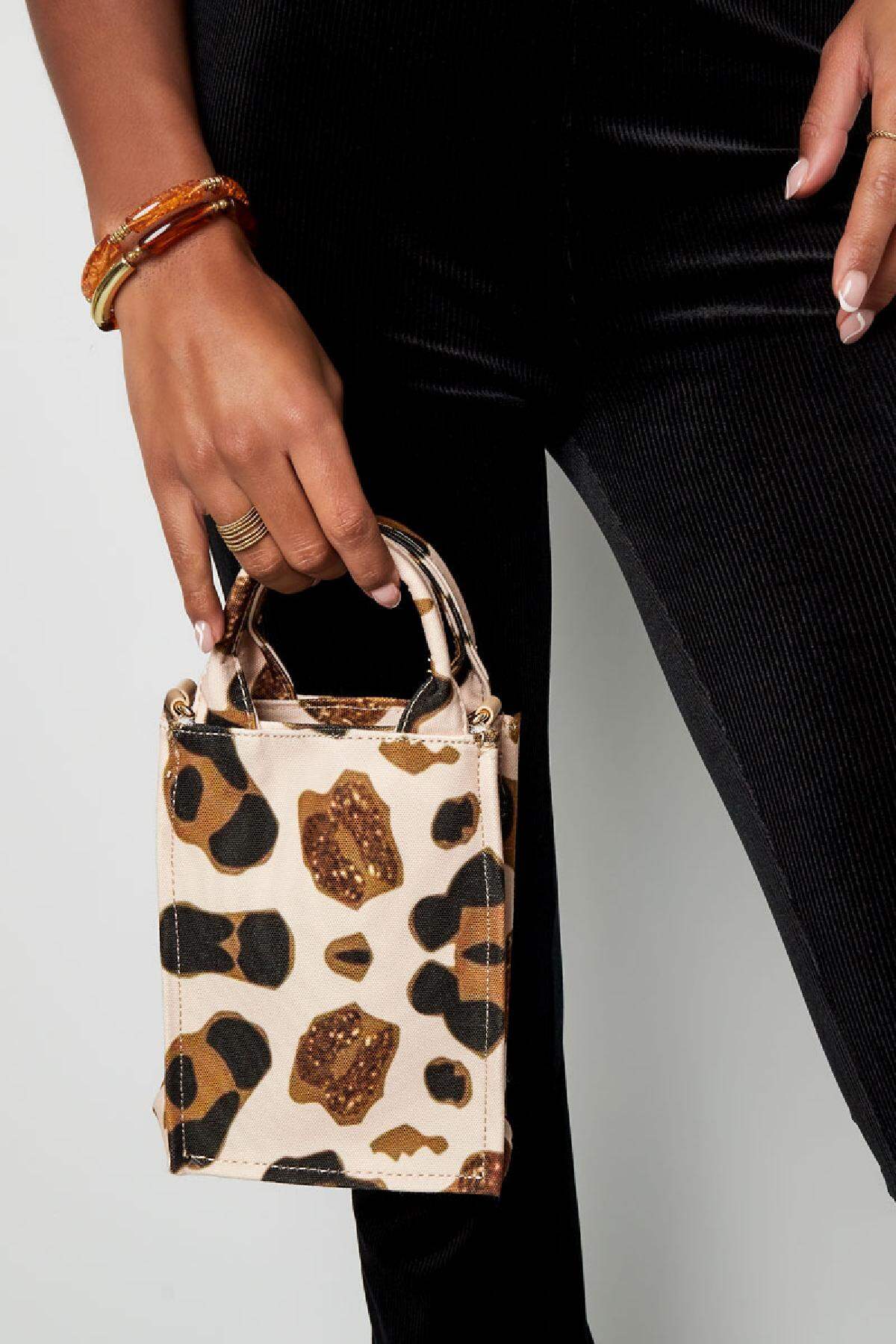 Bolso de mano animal print pequeño Negro & Beige Poliéster h5 Imagen3