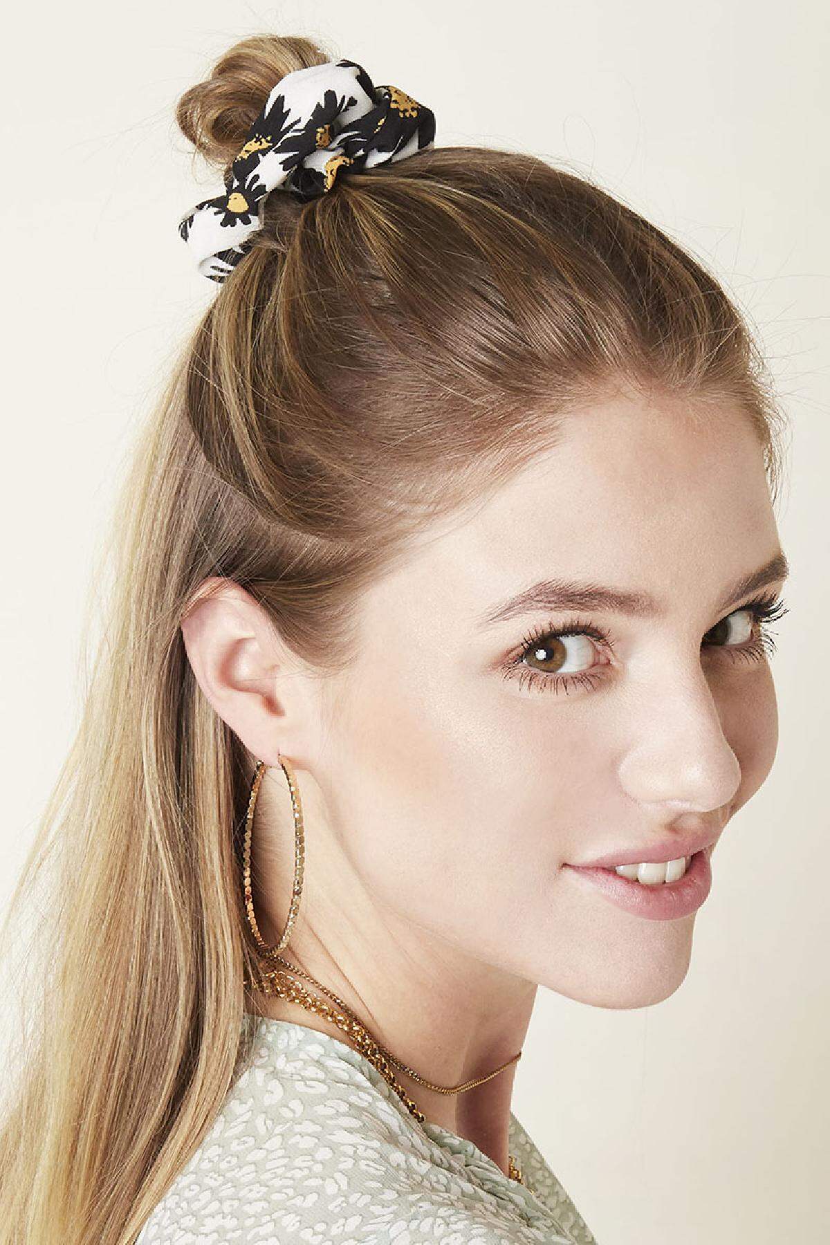Scrunchie Daisy Flowers Blanc Polyester h5 Image2