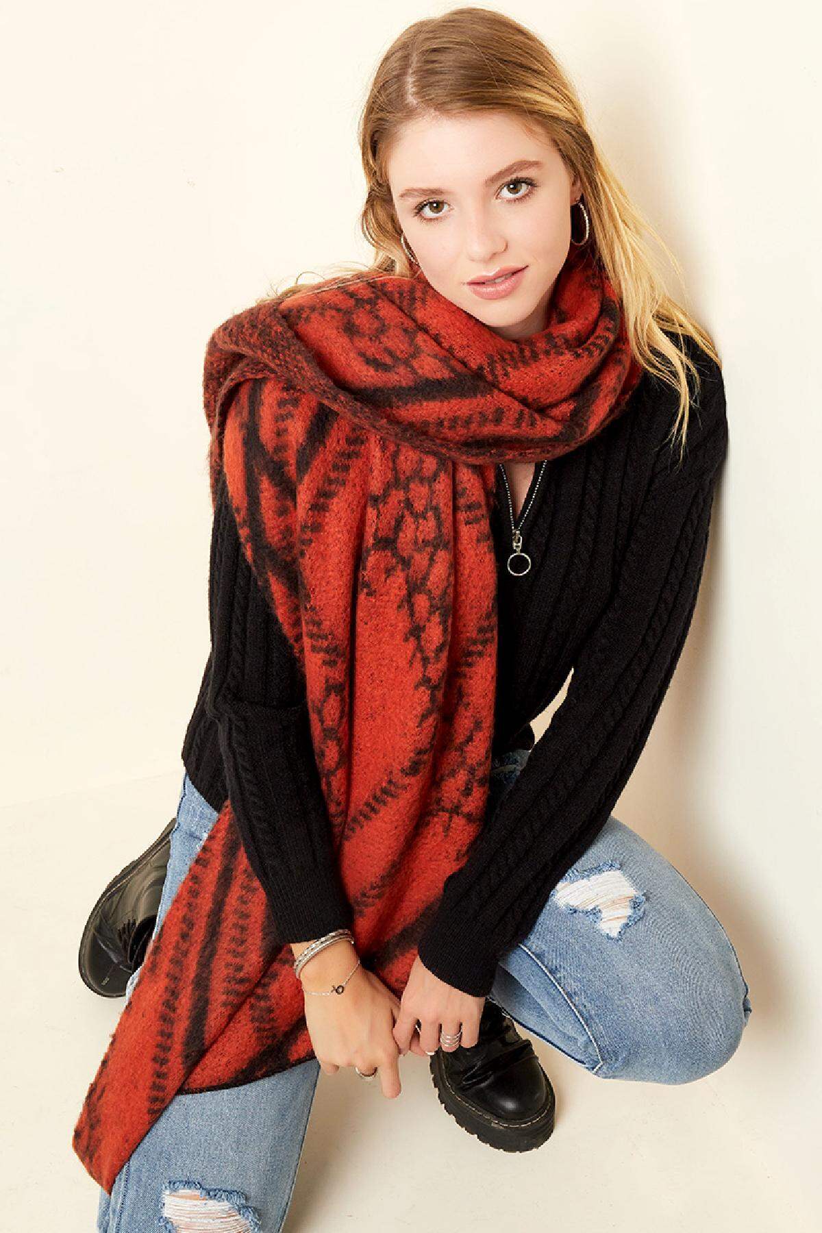 Wintersjaal Oranje Polyester h5 Afbeelding2
