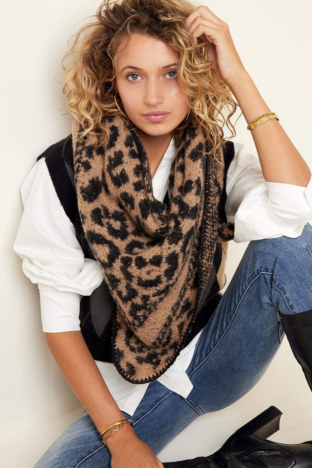 Winterschal Tierdruck Beige Polyester h5 Bild2