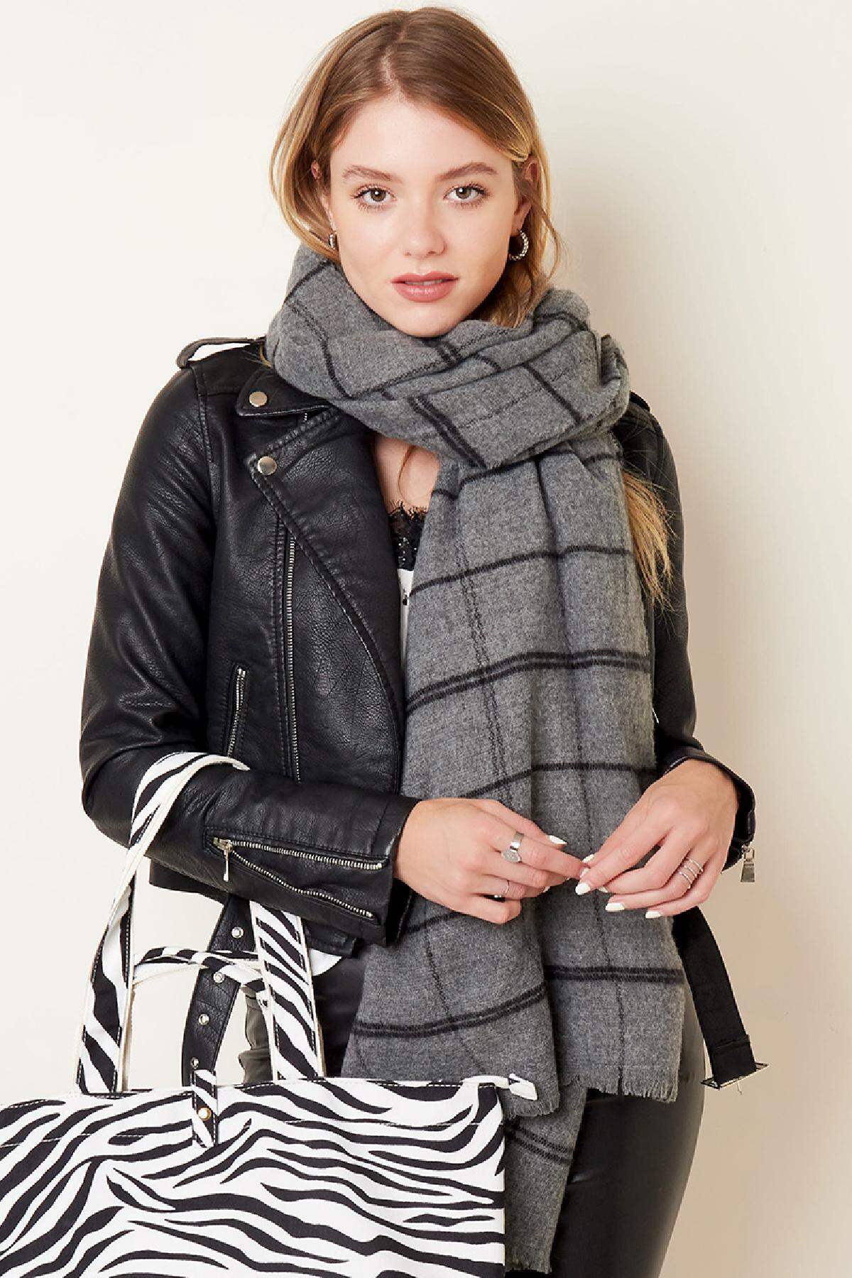 Karierter grauer Winterschal Dunkelgrau Polyester Bild2
