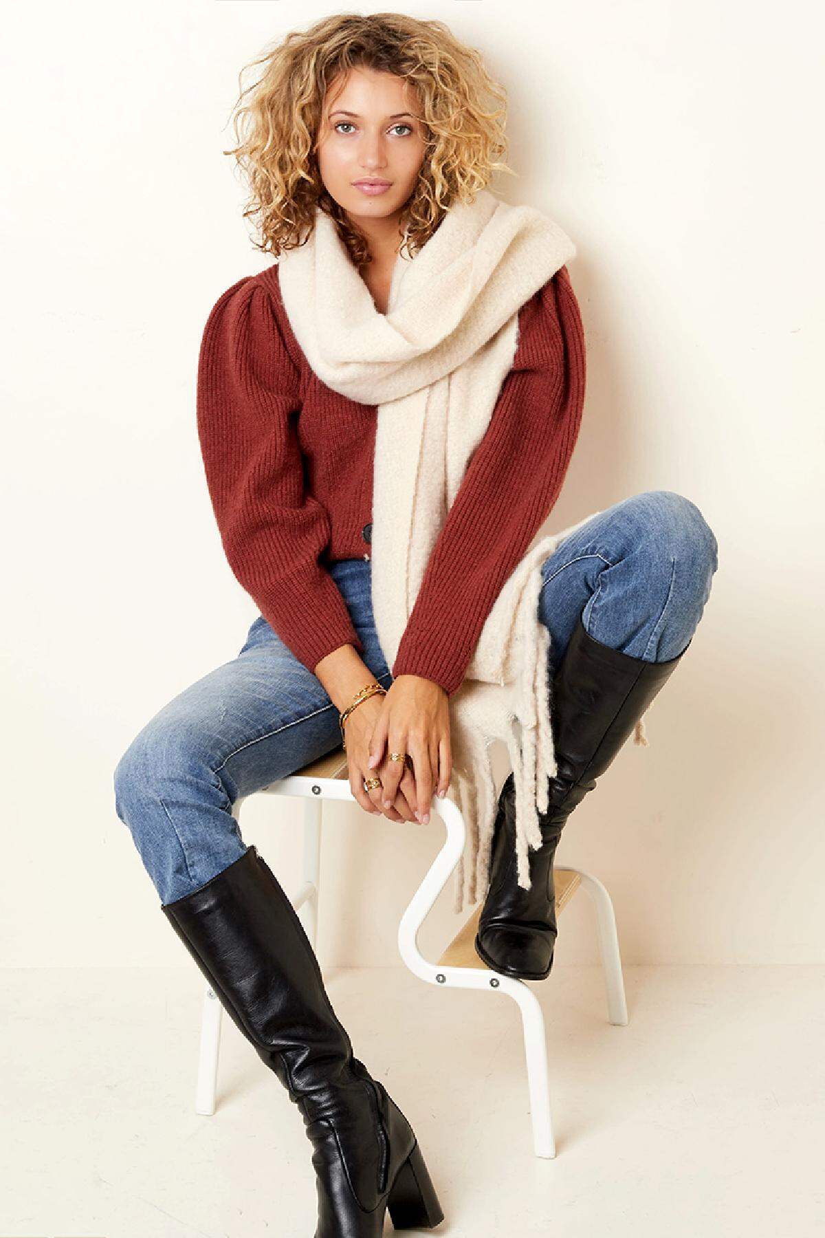 Écharpe d'hiver chaude couleur unie marron Polyester h5 Image5