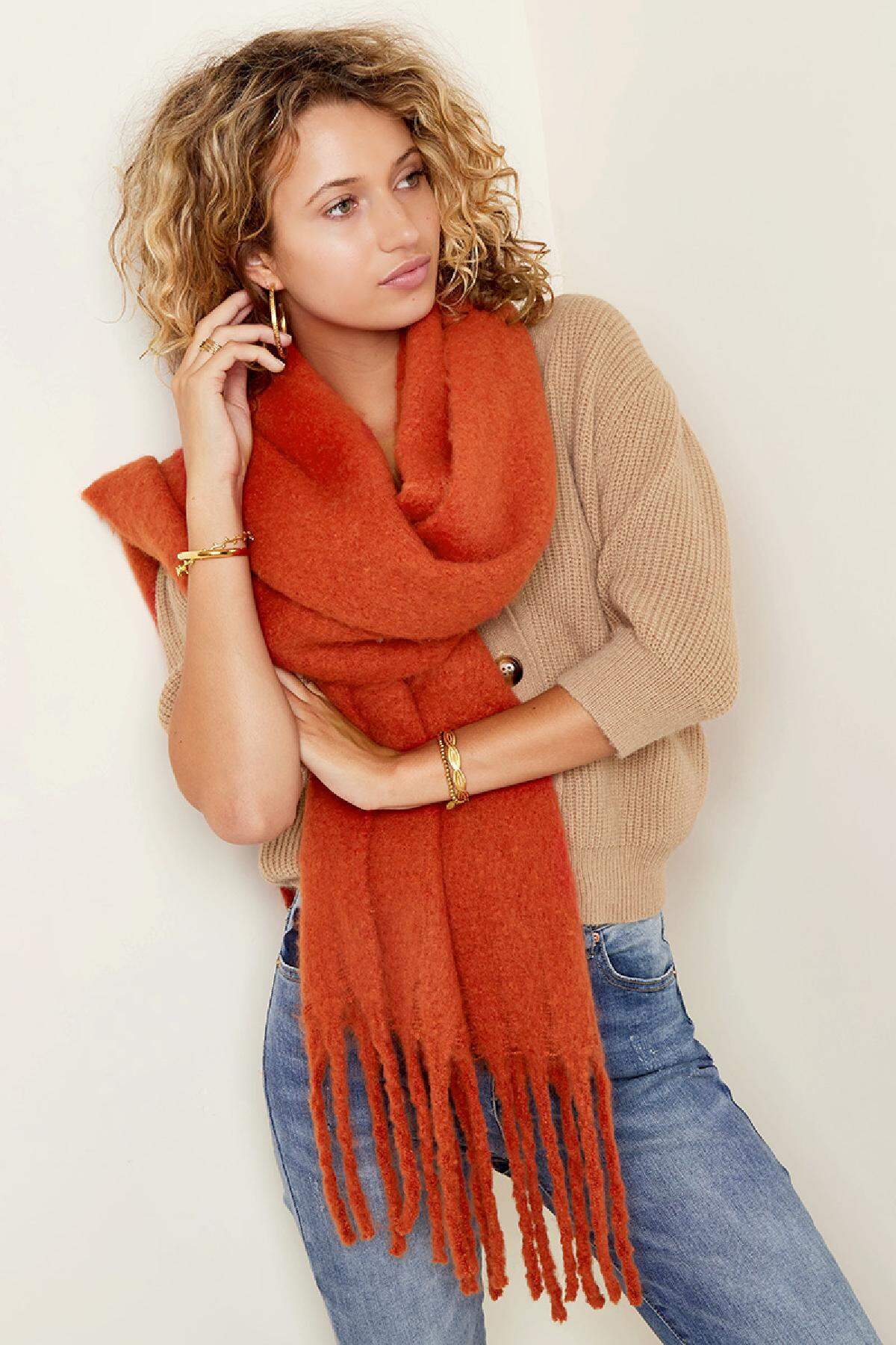 Écharpe d'hiver chaude couleur unie marron Polyester h5 Image7