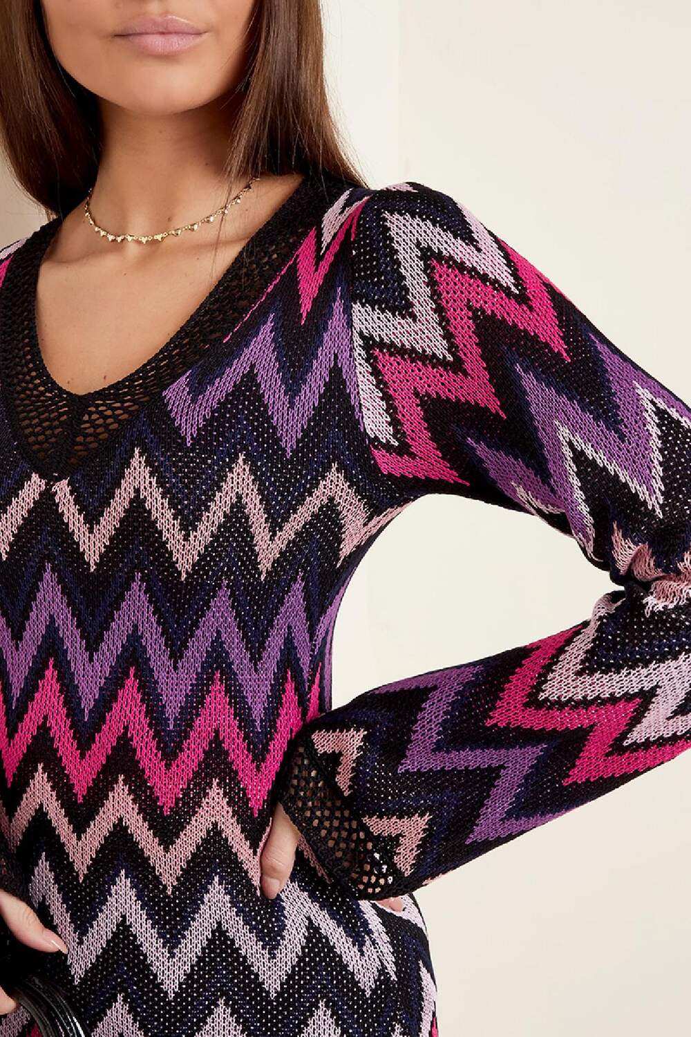 Viscose Women's Midi Dress Zigzag Pattern h5Picture5