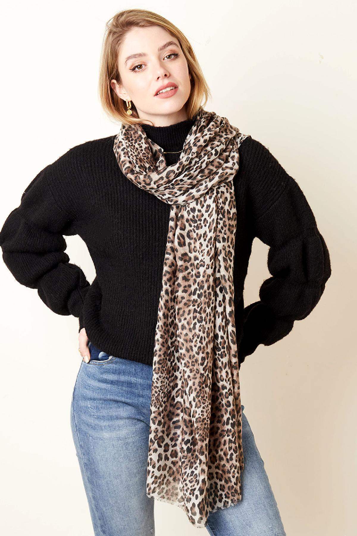 Thin Scarf leopard  Beige Polyester h5 Picture2
