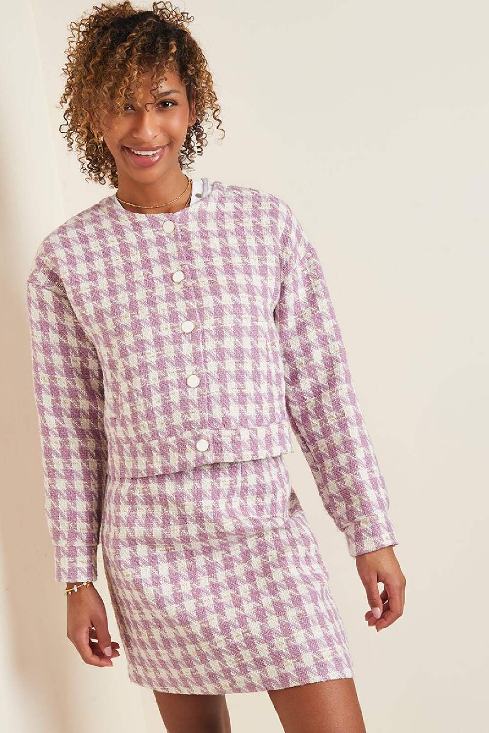 Jacket Pied de Poule print Purple S h5Picture5