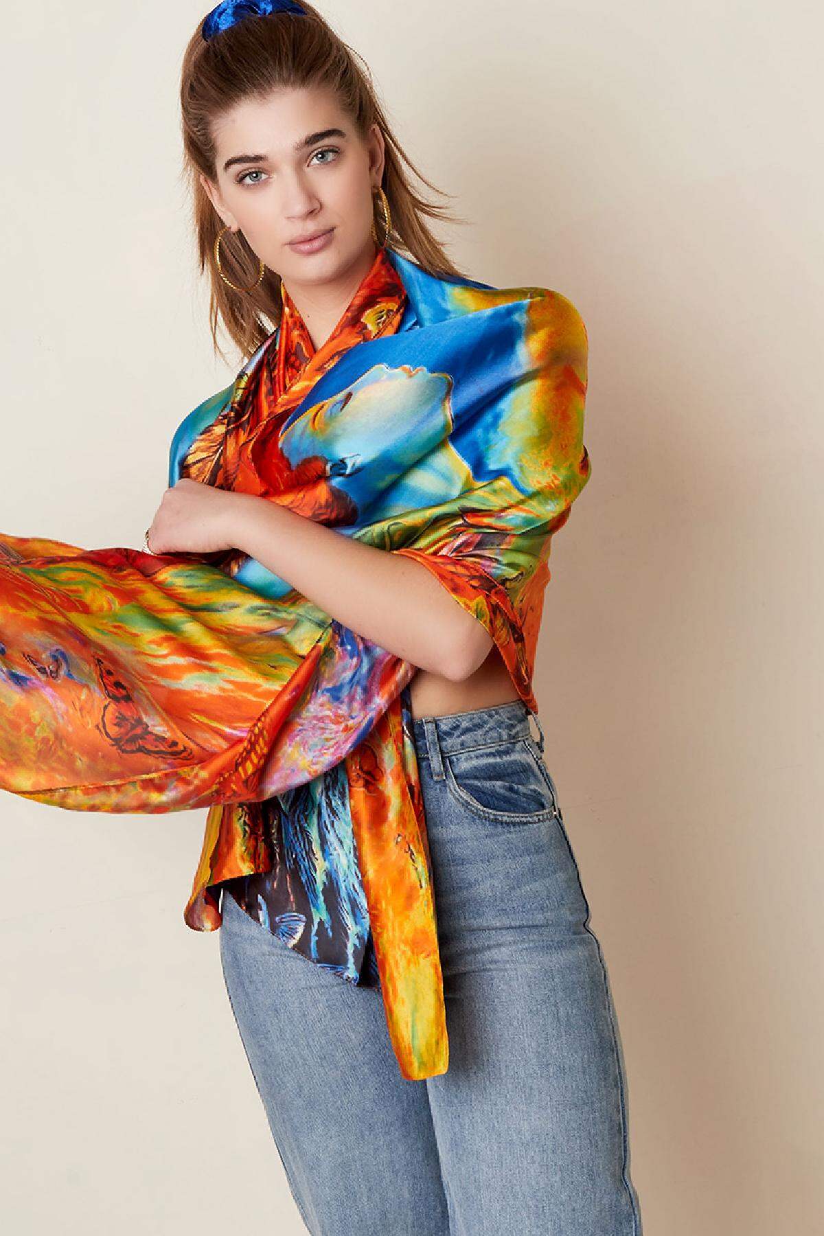Kleurrijke zomersjaal natuur Multi Polyester h5 Afbeelding3