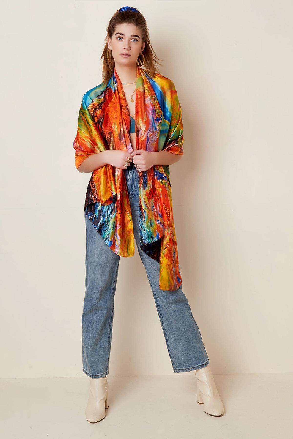 Kleurrijke zomersjaal natuur Multi Polyester h5 Afbeelding5