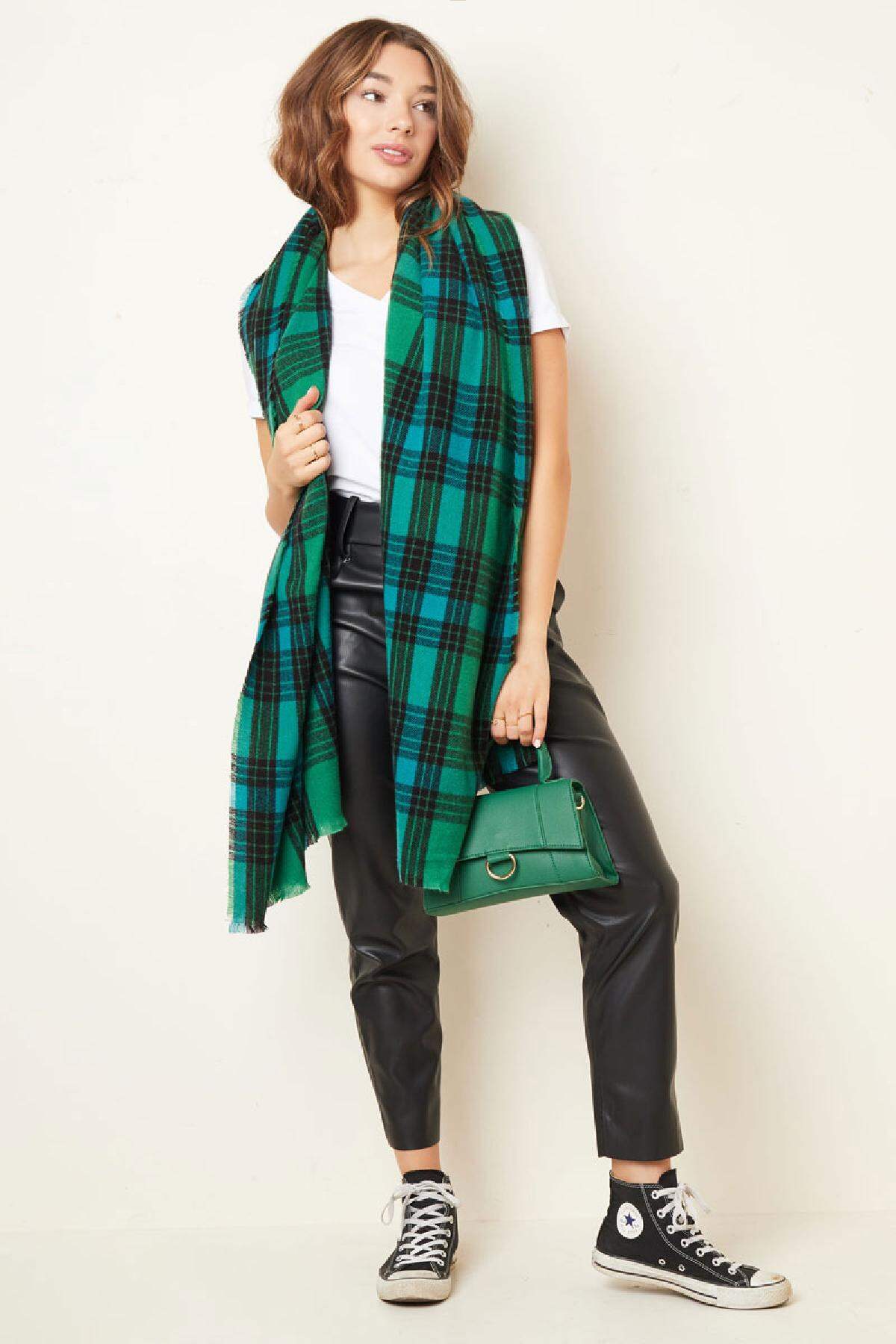 Scarf checkered print Fuchsia Polyester h5 Picture3