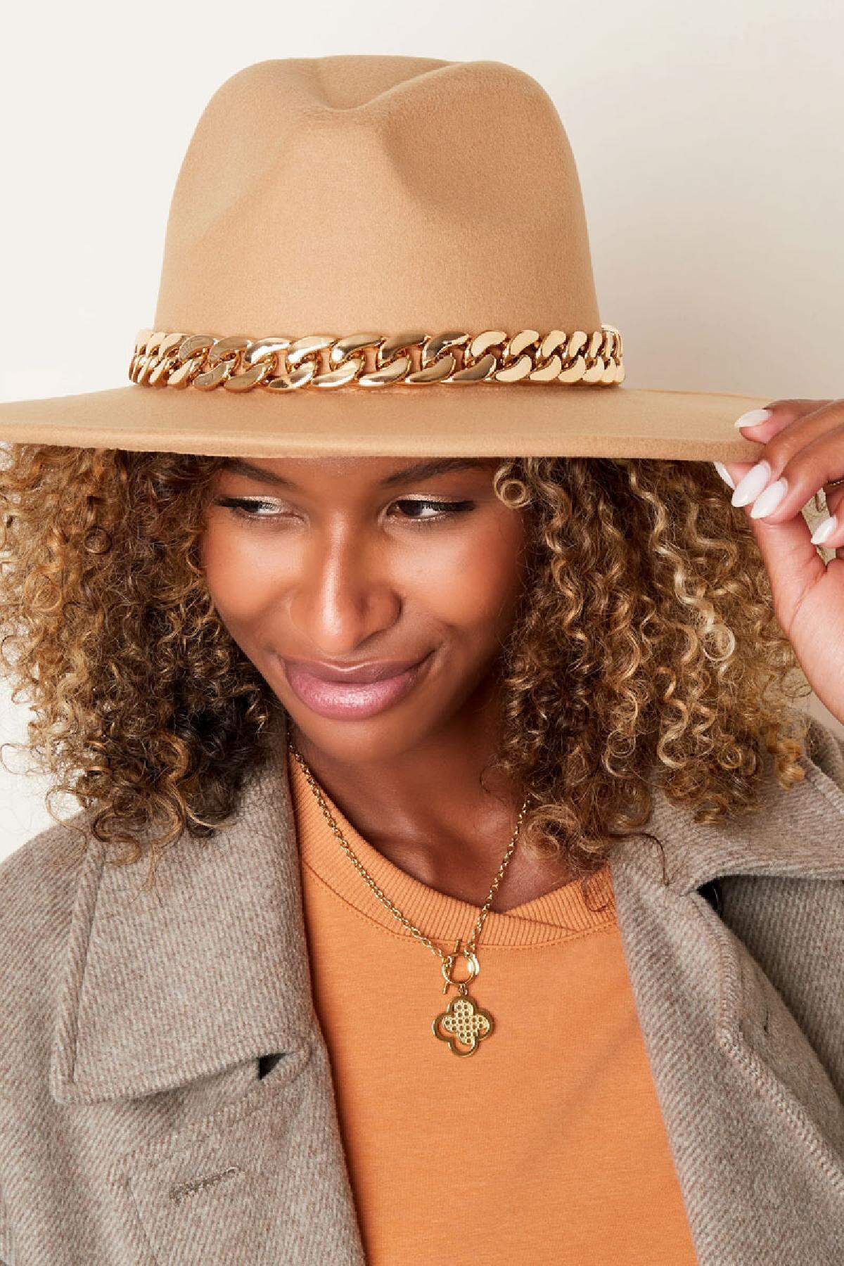 Fedora Hat With Chain Green Polyester 2