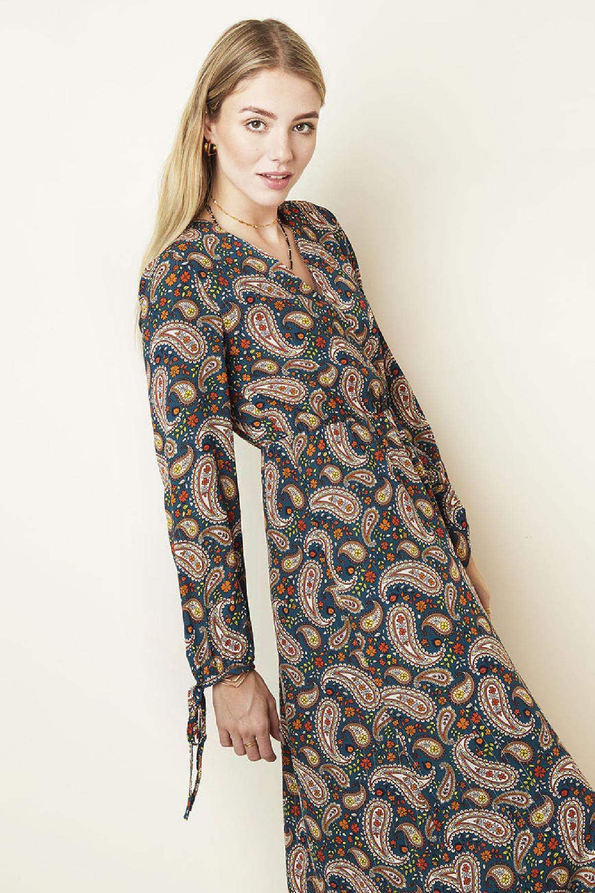 Jurk Paisley Print Donkerblauw S Afbeelding4