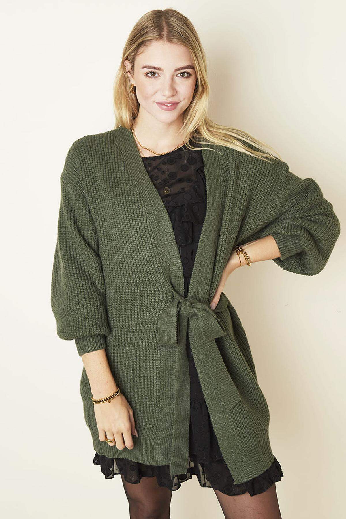 Strickjacke Wrapped Long Rot One size Bild2