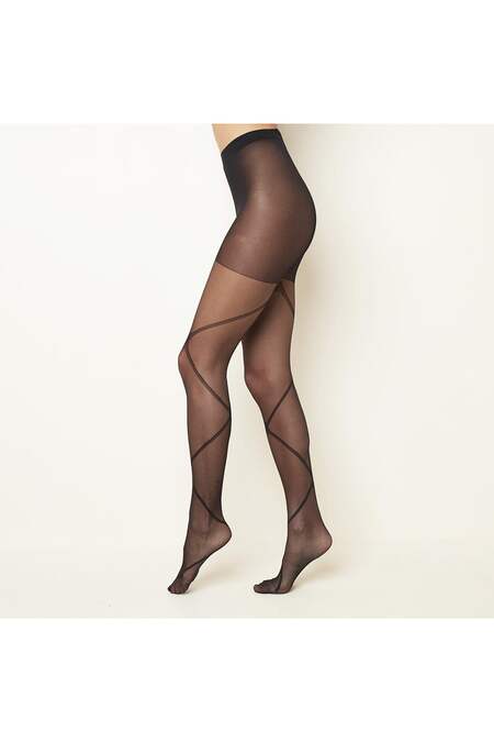 Motivo a rombi collant Black Nylon S/M 2