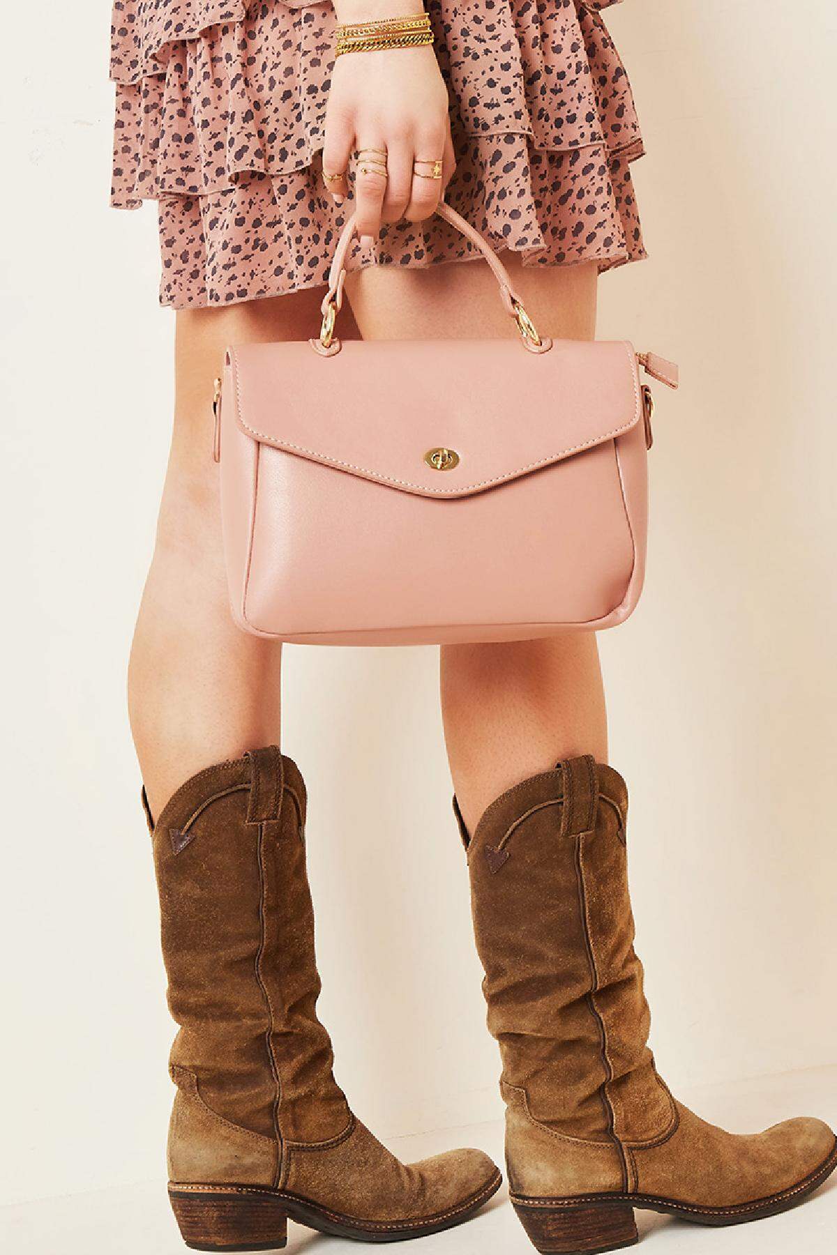 PU Kunstledertasche mit Griff und Schultergurt und Metalldetails Rosa Polyurethan h5 Bild4