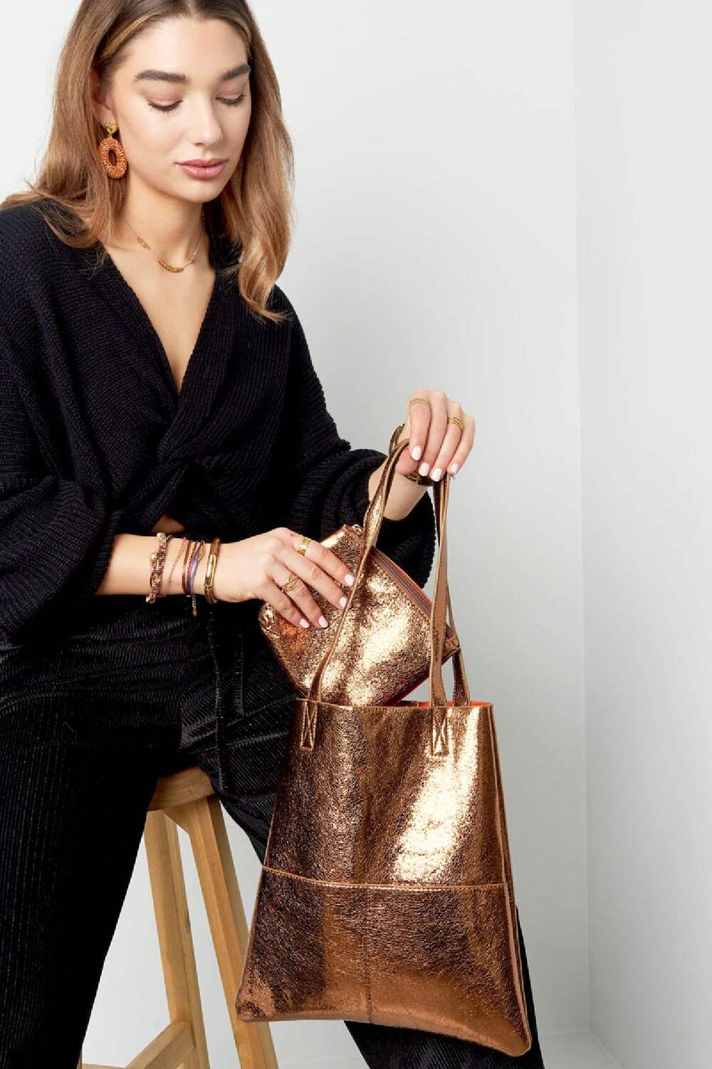Metallic shopper Gold Color PU h5Picture4