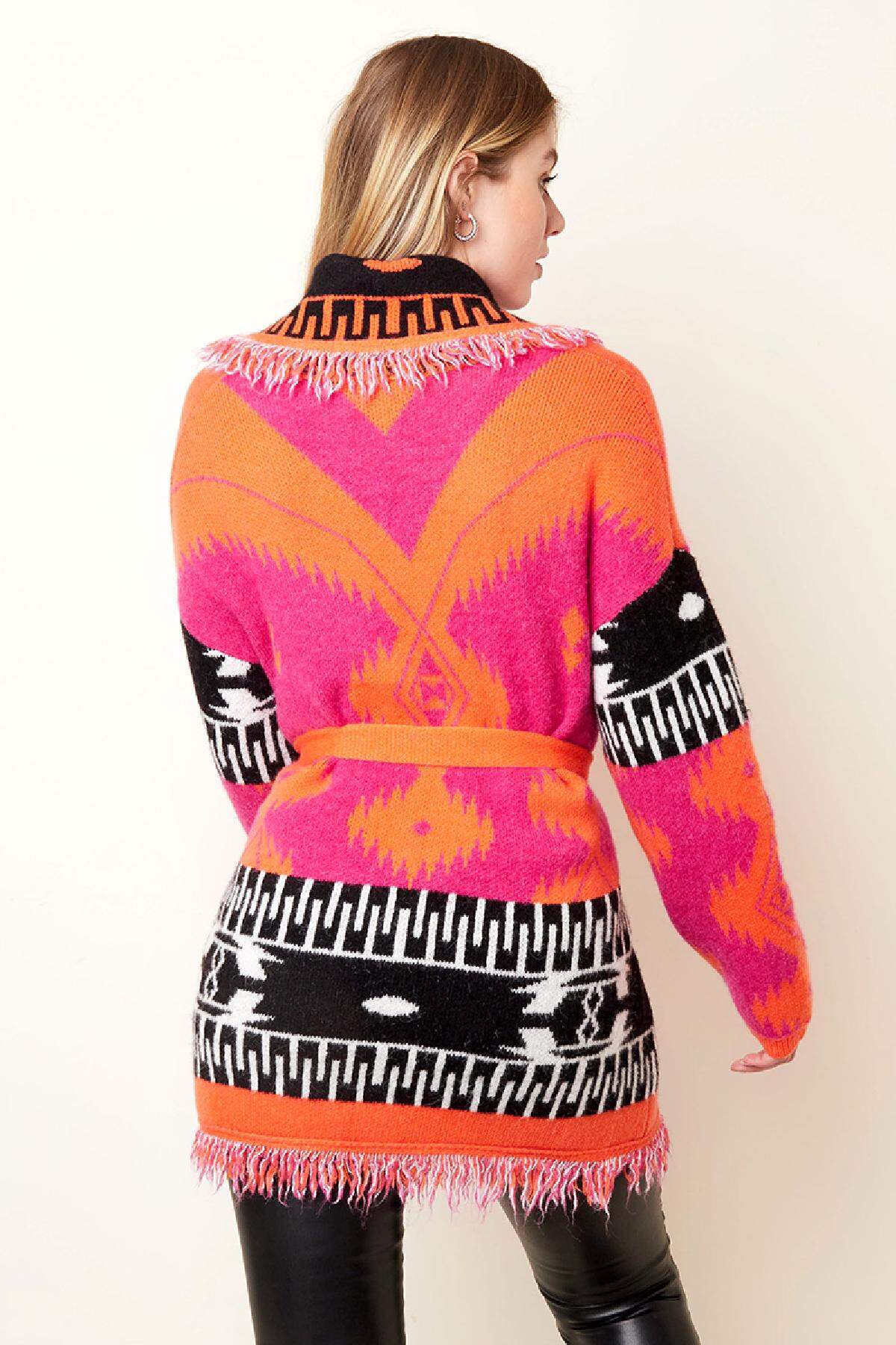 Lange Strickjacke mit Boho-Fransen Multi One size h5 Bild5