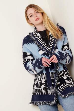 Lange Strickjacke mit Boho-Fransen Blau One size h5 Bild2