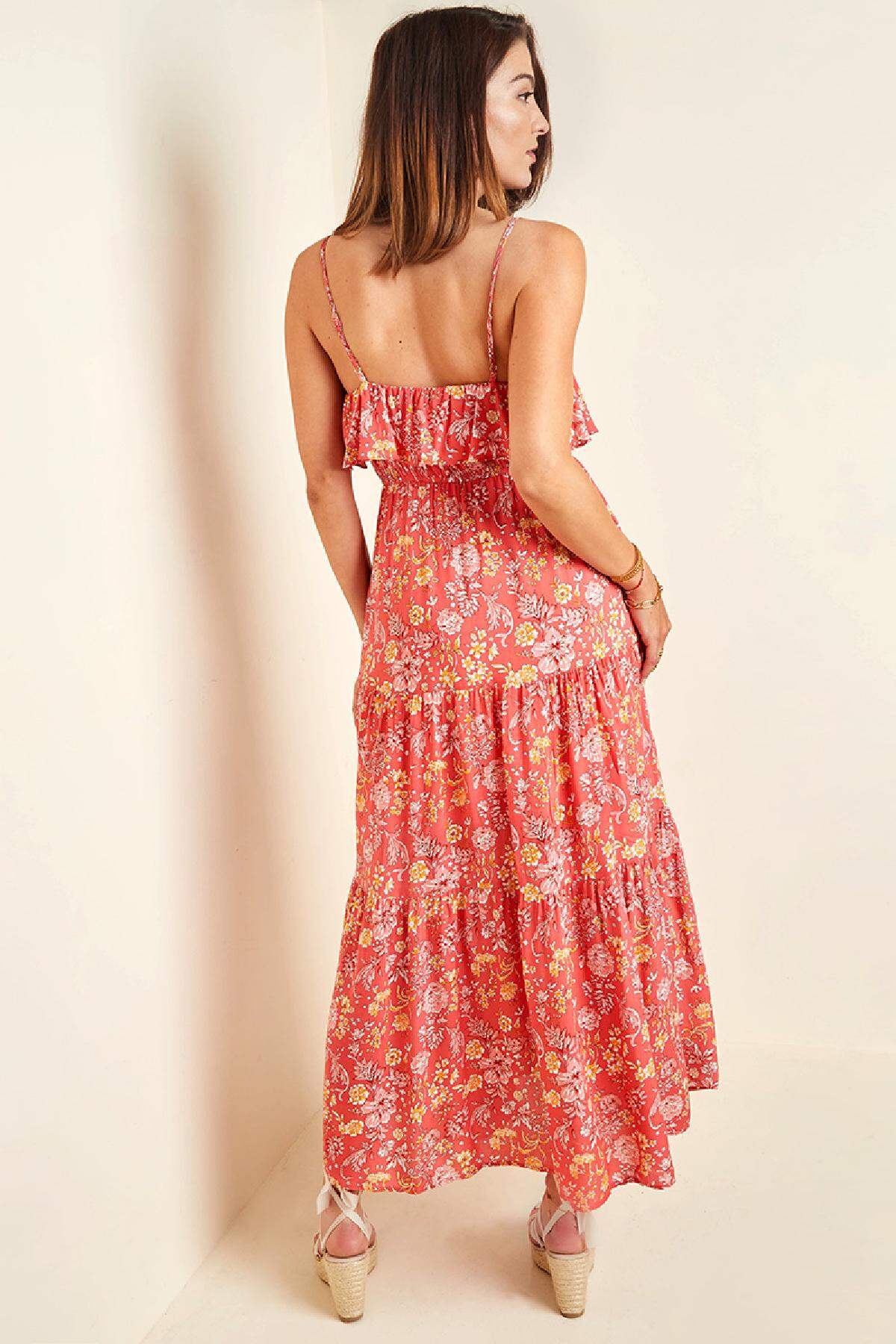 Vestido Maxi Vintage com flores Rojo S h5 Imagen6