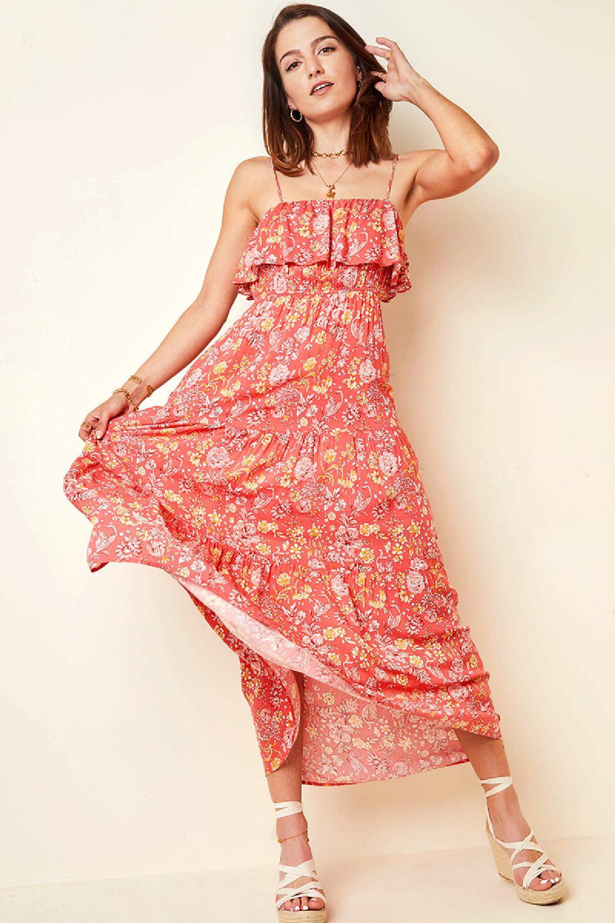 Vestido Maxi Vintage com flores Rojo S h5 Imagen2
