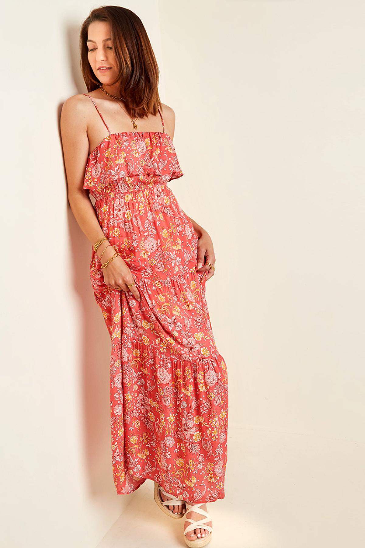 Vestido Maxi Vintage com flores Rojo S Imagen3