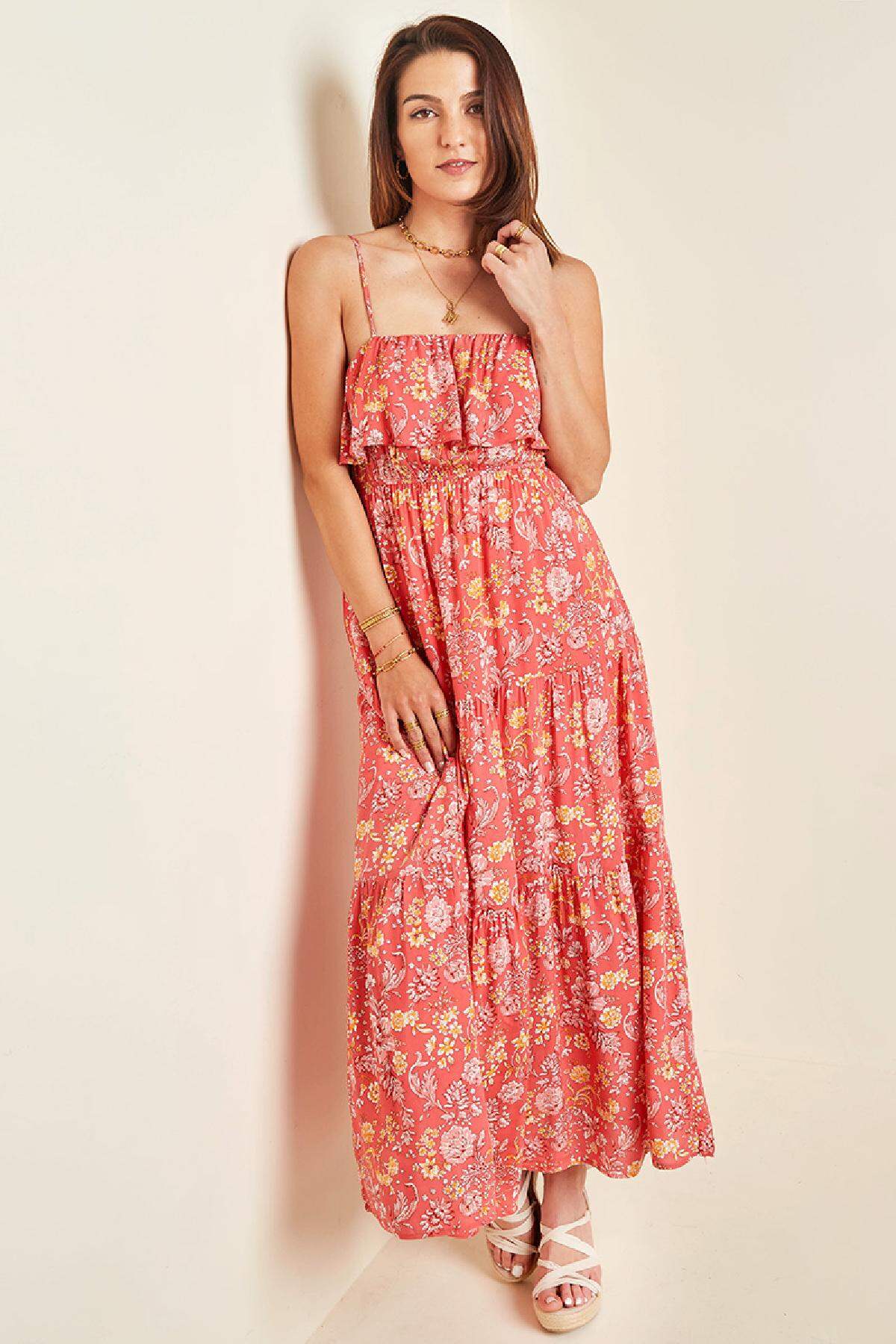 Vestido Maxi Vintage com flores Rojo S h5 Imagen4
