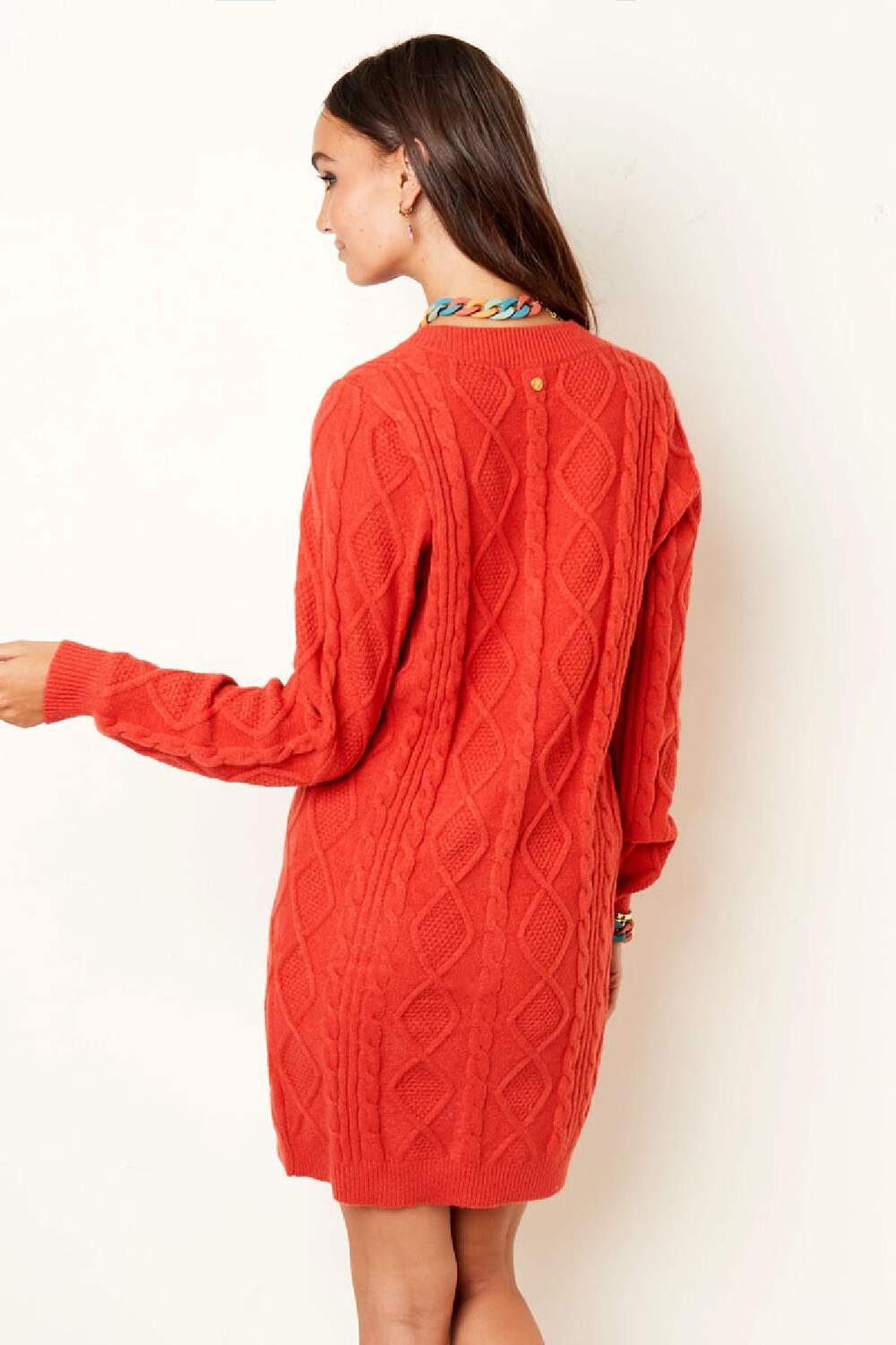 Vestido De Punto Para Mujer Con Cuello En V Y Patrón Trenzado h5Imagen7