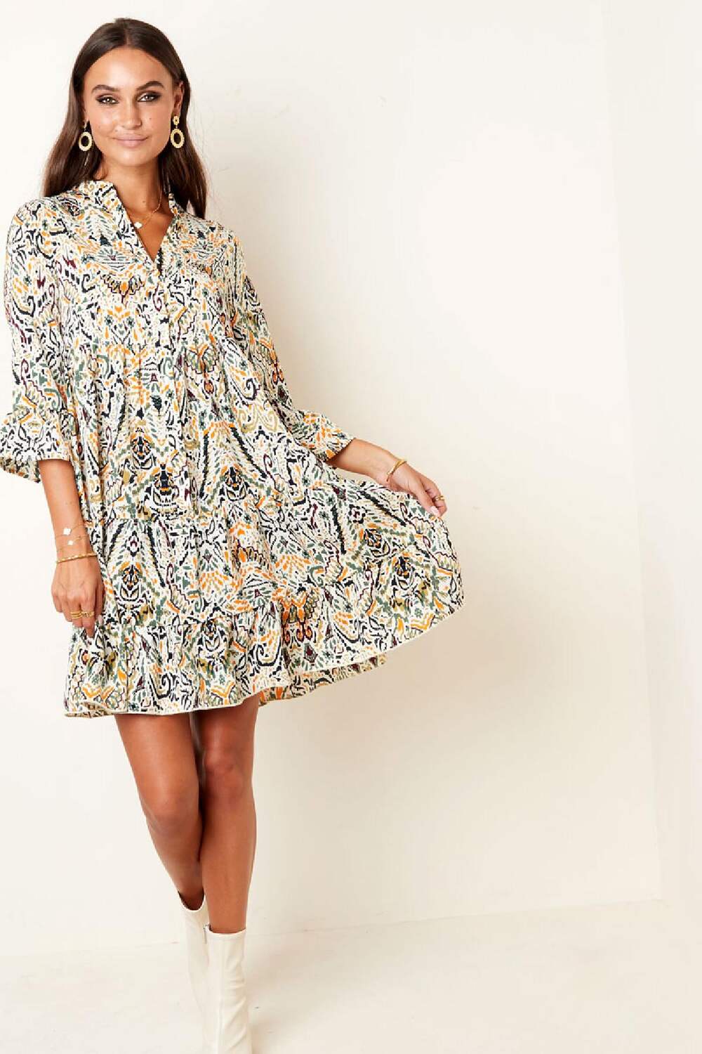 Autumn Dress With Abstract Print Green S h5Picture6
