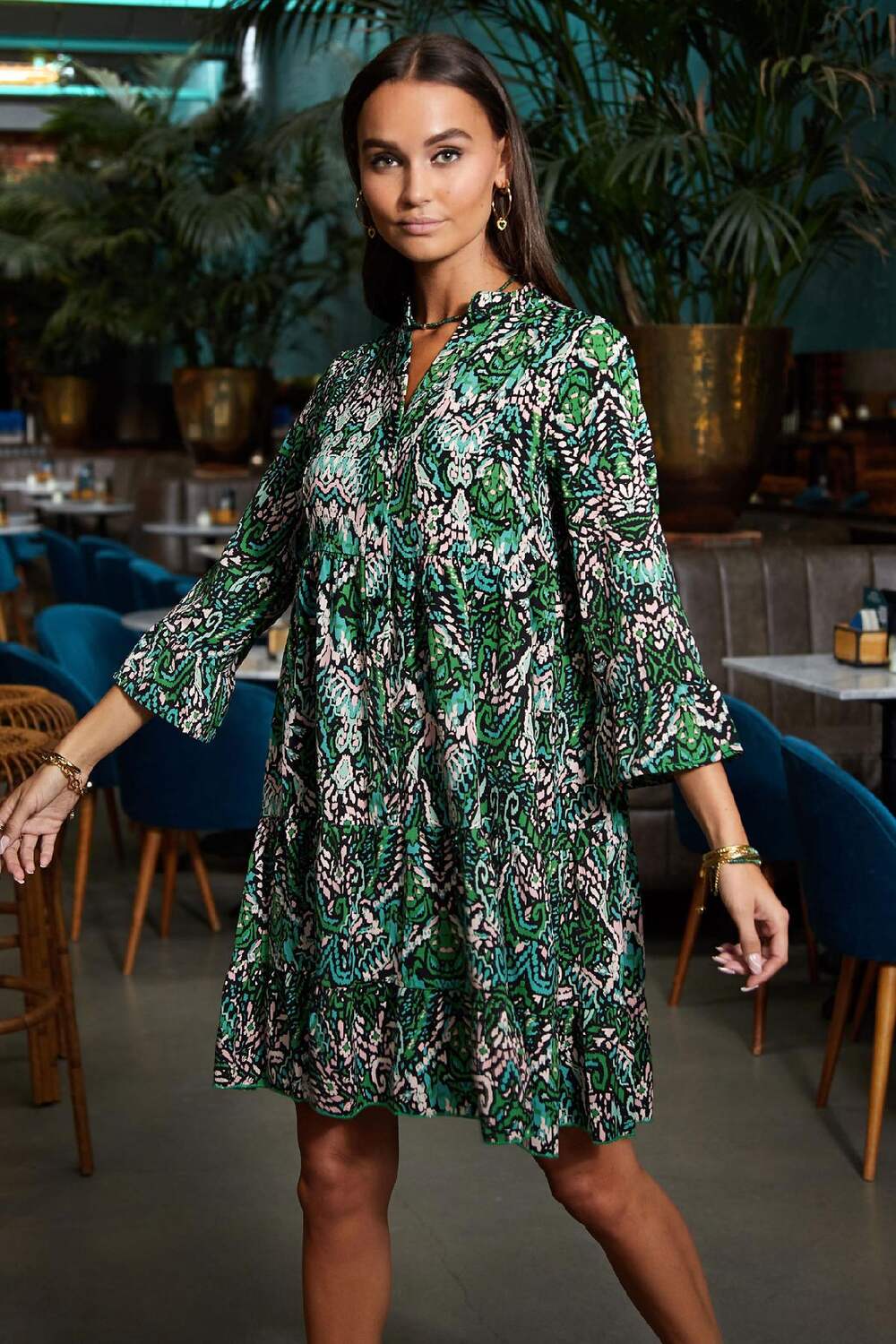 Autumn Dress With Abstract Print Green S h5Picture3